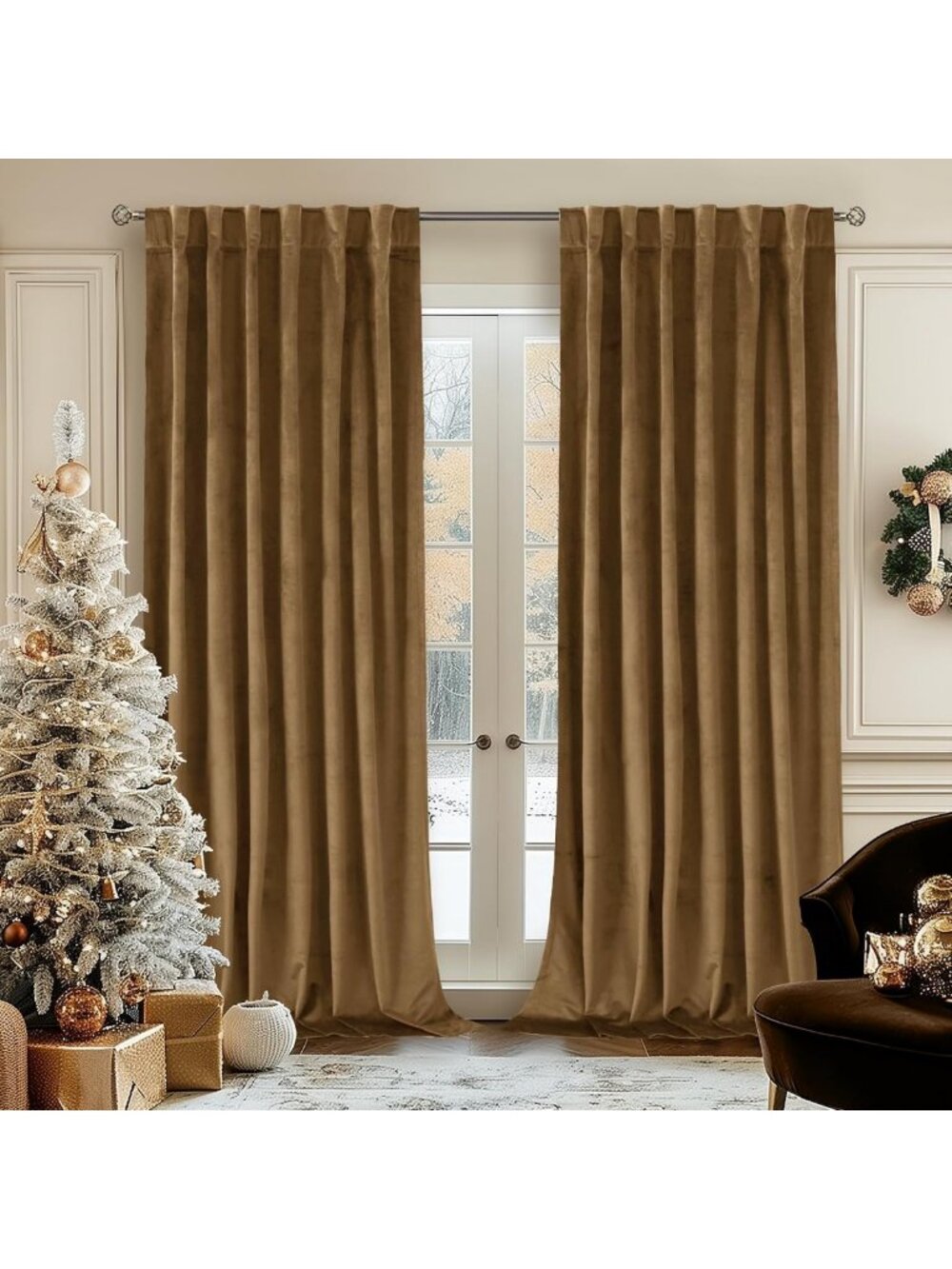 Luxurious Bronze Brown Velvet Blackout Curtains, 84" Thermal Insulated Panels